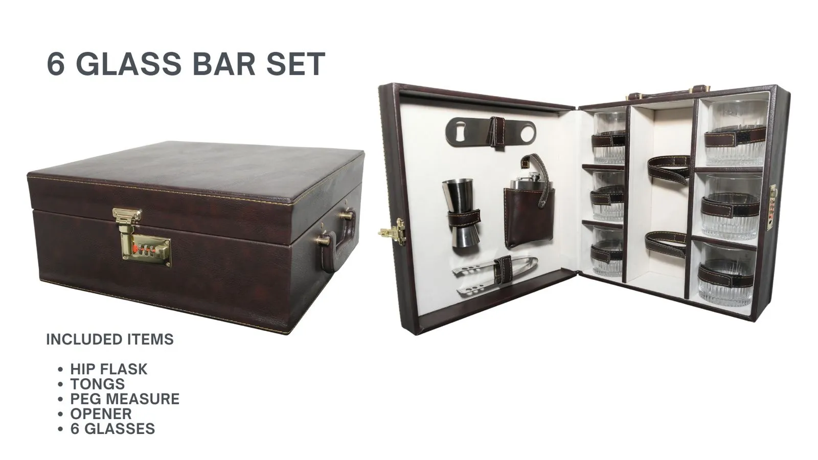 Leather Bar set 6 glasses, Black