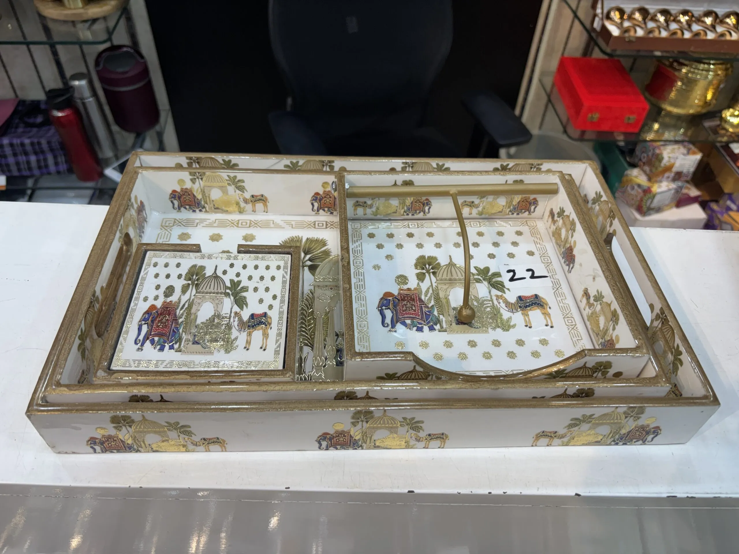 Wooden gift set trays, napkin holden and coster 4 pieces set code 22