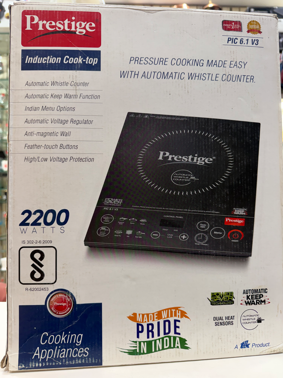  Prestige PIC 6.1 V3 2200 Watts Induction Cooktop with Indian Menu Options | Dual Heat Sensor