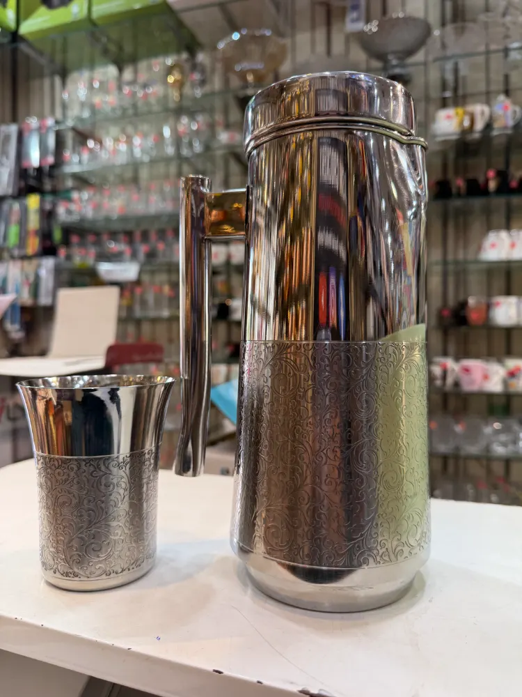 Lily Stainless Steel Lemon set with Etching design, 6 glasses plus 1 jug