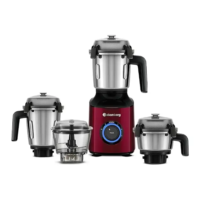 Atomberg Zenova Mixer Grinder | Unique Coarse Mode for Silbatta-like Texture | Intelligent BLDC Motor | Safety Features | 4 Jars including Chopper | Hands-Free Operation | Red Wine