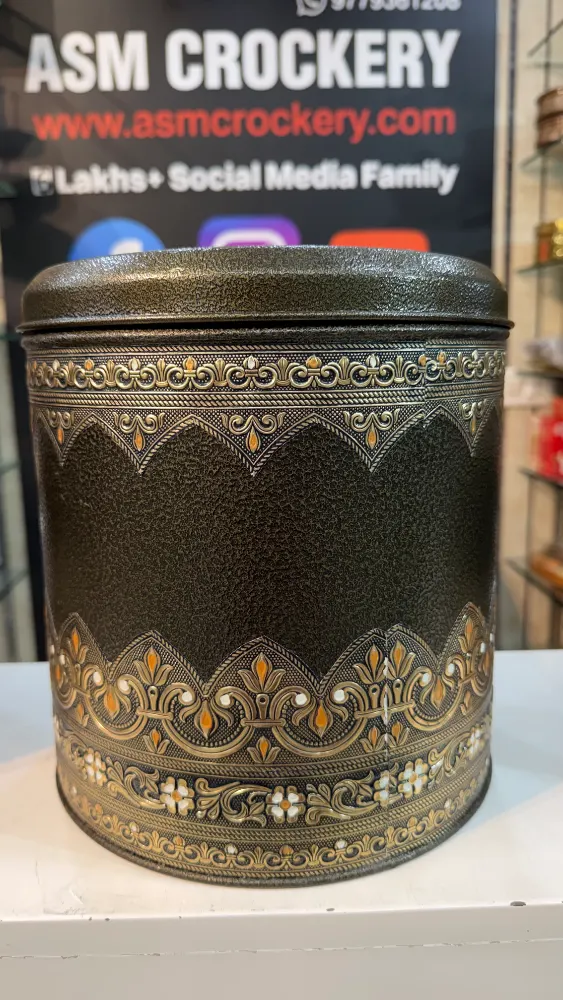 Stainless Steel storage jars big, royal green with antique design