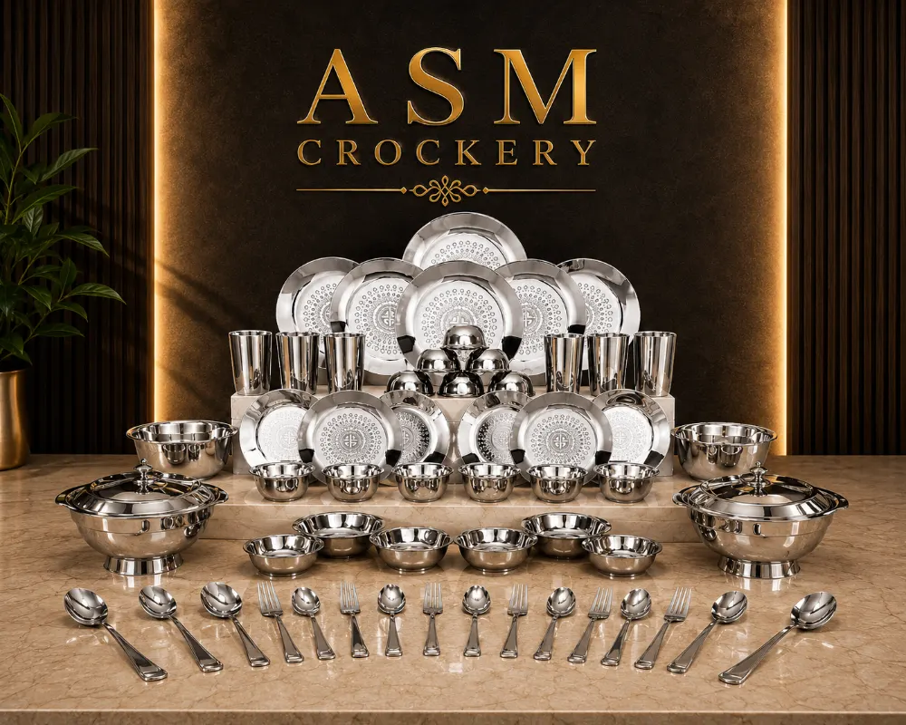 Shri and Sam 64 pieces stainless steel signature dinner set 