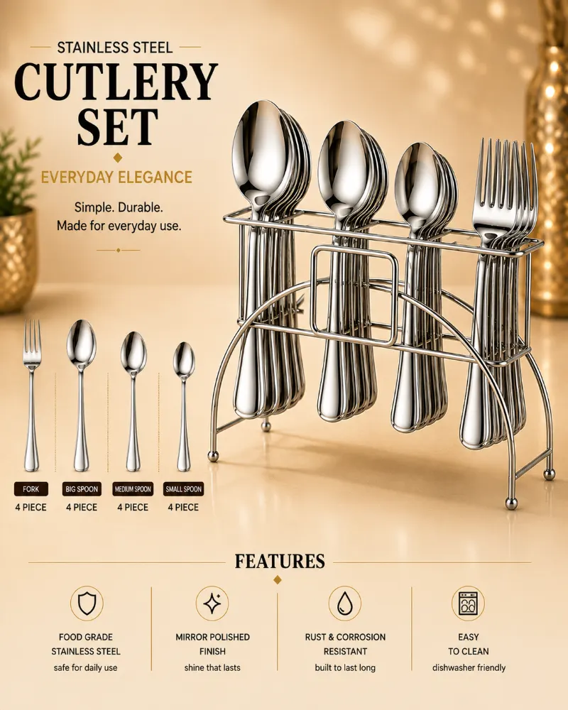 Stainless Steel Cutlery set with Stand 24 Pieces 