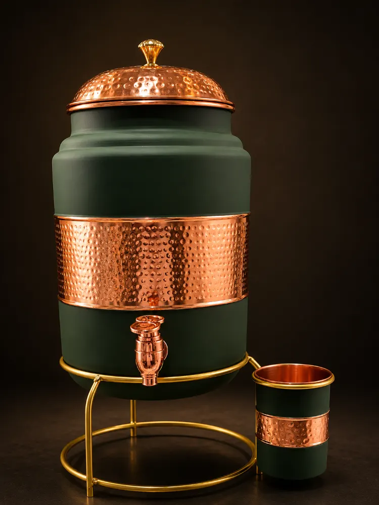 Copper matka with Glass and Stand
