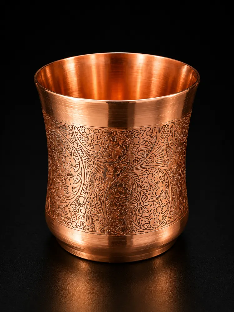Copper glass set of 6 Engraved