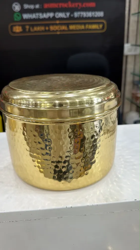 Brass/Peetal storage box round, katordaan/ ladoo Box