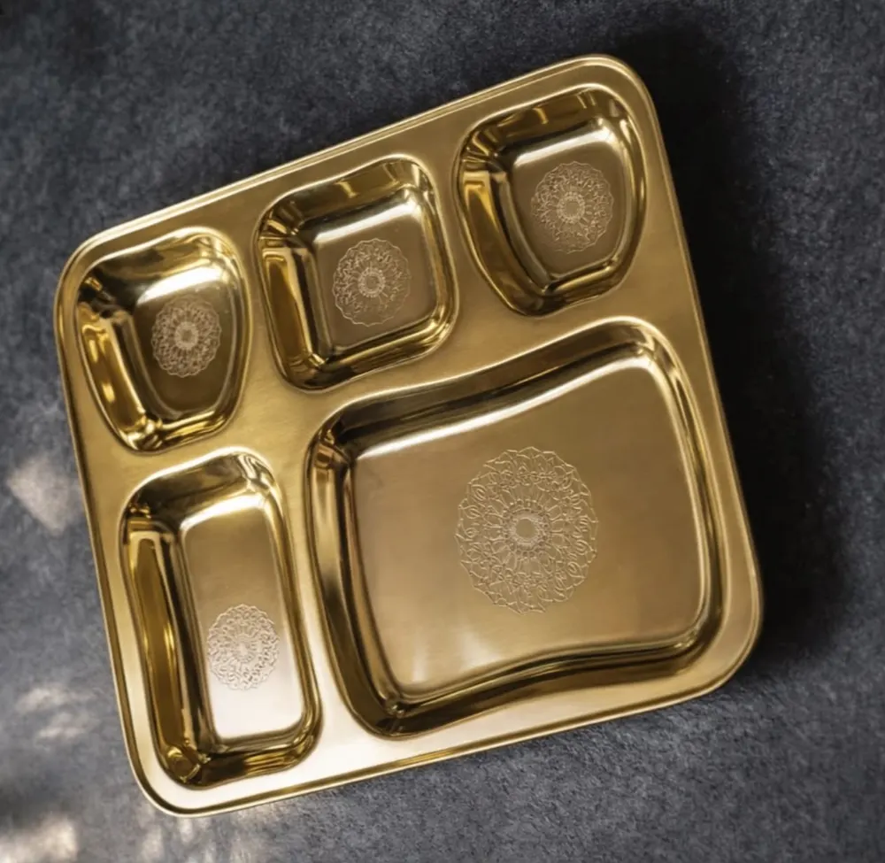 Golden PVD Coated Stainless steel Plate with Partition, Set of 6 