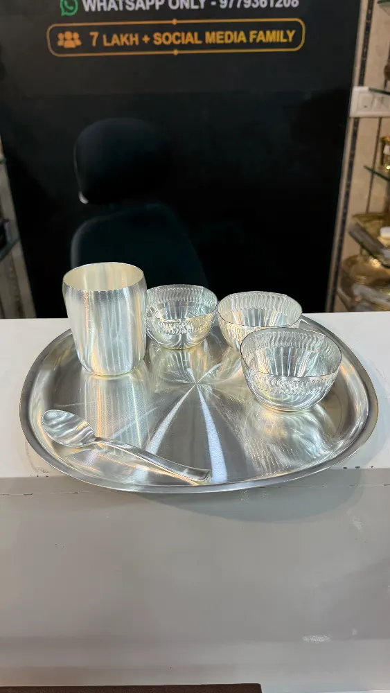 Silver plated square Thali set, 12 inch