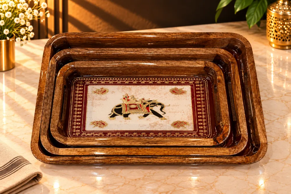 Wooden Tray set of 3 Royal Elephant Code 6