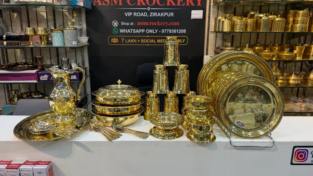 Ambika 51 Pieces Brass Dinner set with laser design