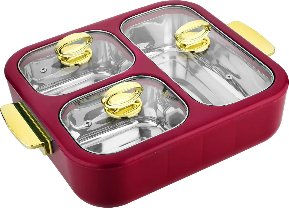 Bonjour 3 in 1 insulated casserole with glass lids, red