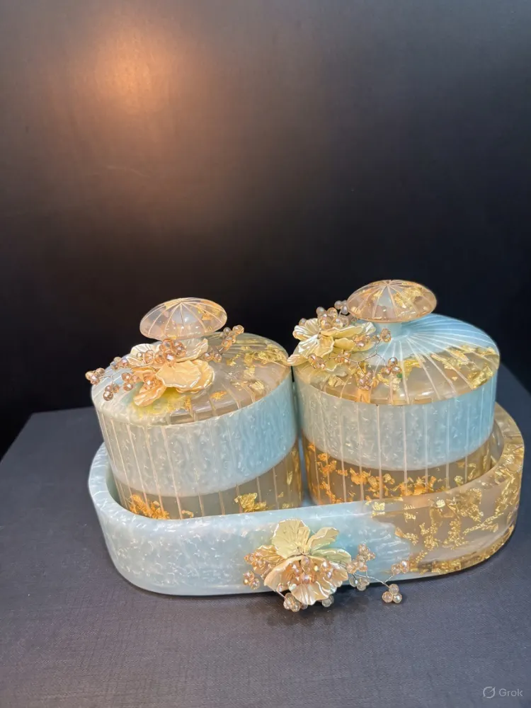 Resin dryfruit tray Blue 2 jars