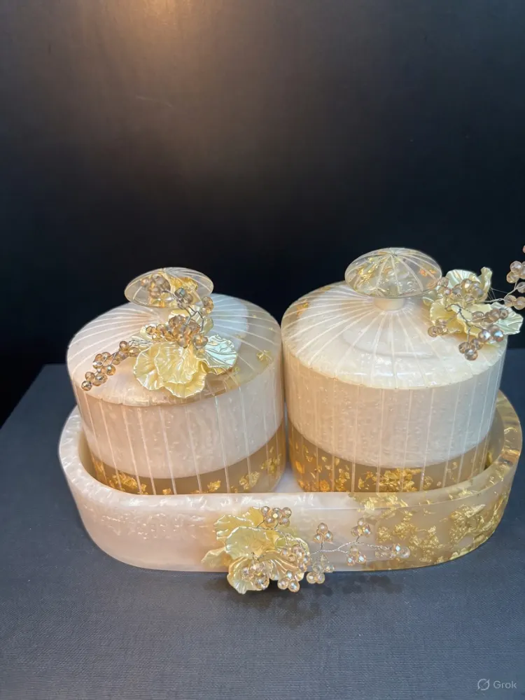 Resin dryfruit tray Cream 2 jars 