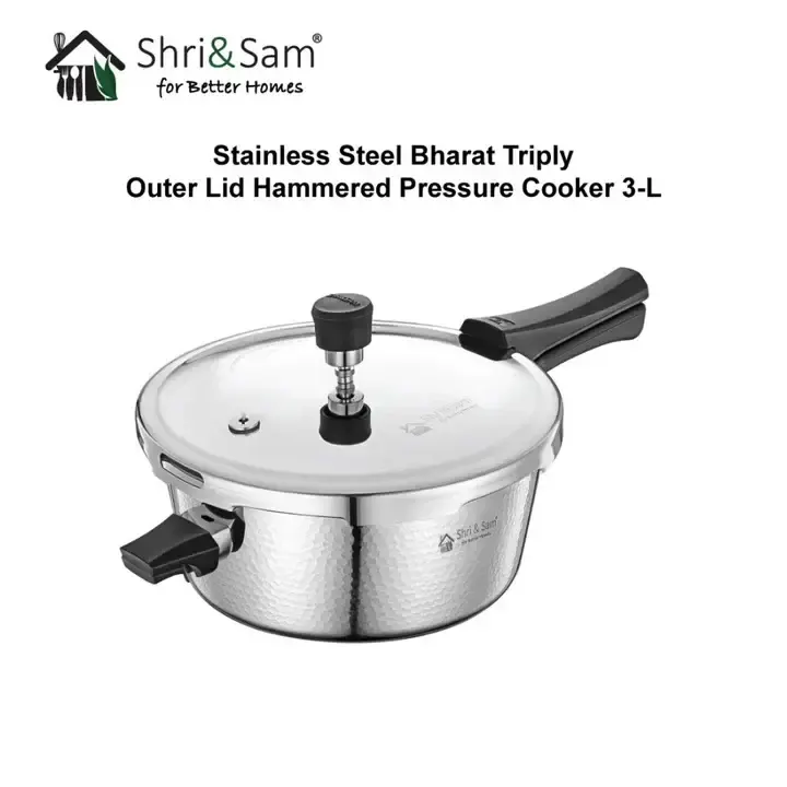 Shri and  Sam Stainless Steel Bharat Hammered Triply Outer Lid Pressure Cooker 3 Litres 