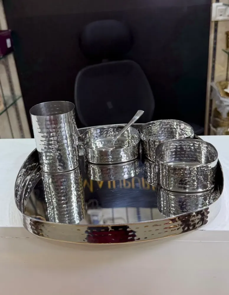 Stainless Steel Square Hammered thali set 