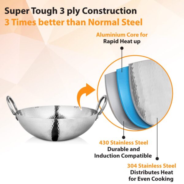 Shri and Sam heavy stainless steel hammered kadhai