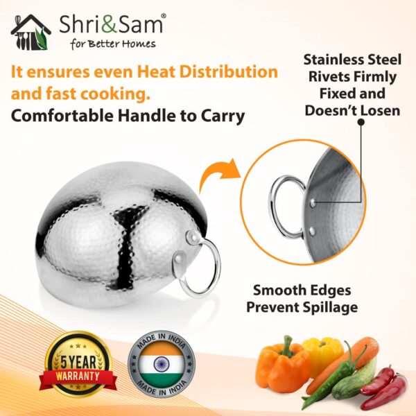 Shri and Sam heavy stainless steel hammered kadhai