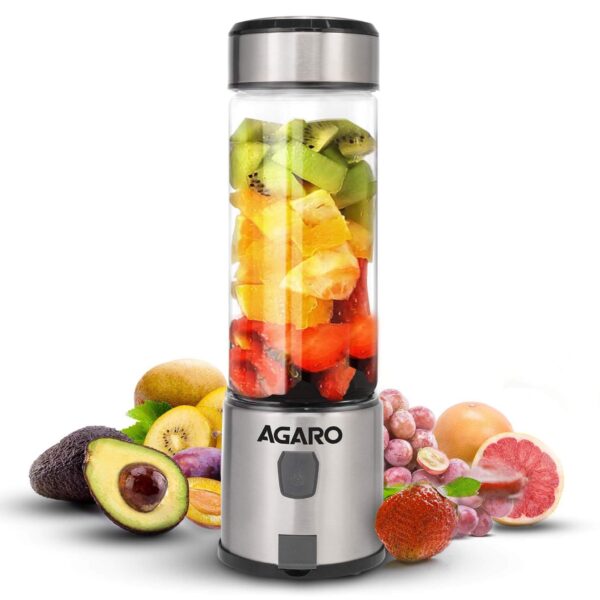 AGARO Galaxy Portable Blender, Portable Hand Blender For Kitchen, 450ml, For Smoothies, Shakes, 126W, 3000 mAh Battery, USB Rechargeable, Stainless Steel Blade - Image 2