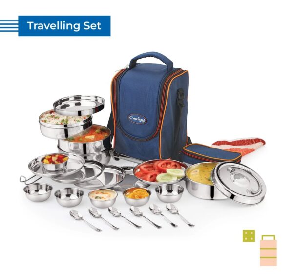 Travelling tiffin set stainless set 25 pieces tiffin set cum picnic set Large size - Image 6
