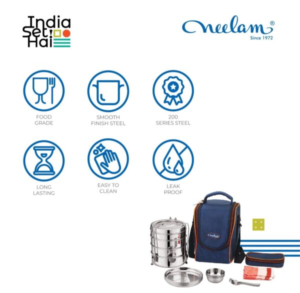 Travelling tiffin set stainless set 25 pieces tiffin set cum picnic set Large size - Image 4