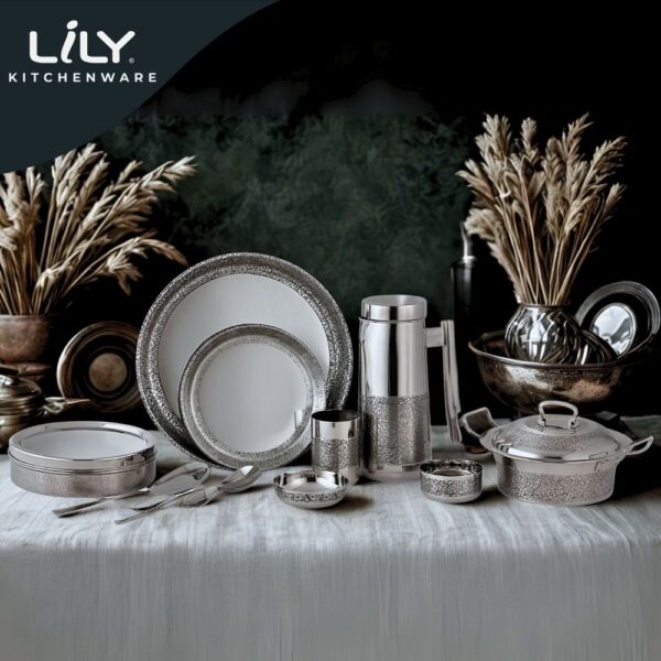 Lily stainless steel engraved dinner set 63 pieces