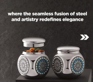 Antique containers blue, stainless steel, set of 2