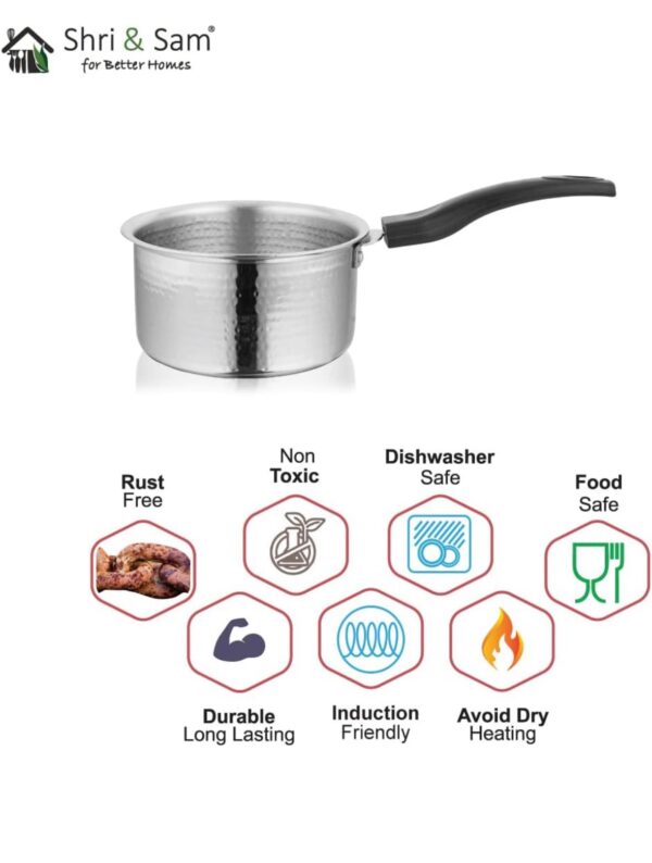 Shri and Sam Hammered Heavy weight Stainless Steel Saucepan - Image 2