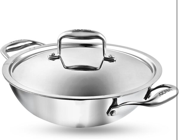 Vinod Platinum Triply Stainless Steel Kadai with Stainless Steel Lid Stainless Steel Kadhai with Lid - (Induction and Gas Stove Friendly) - Image 6