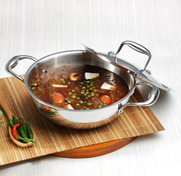 Vinod Platinum Triply Stainless Steel Kadai with Stainless Steel Lid Stainless Steel Kadhai with Lid - (Induction and Gas Stove Friendly) - Image 5