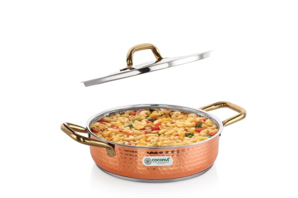 Coconut Serene Stainless Steel Hammered Design Capsulated Skillet For Cook n Serve with Lid