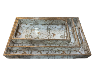 3 Pieces Wooden Tray Golden Birds
