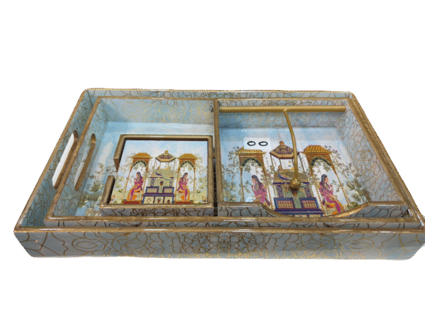 Wooden gift set trays, napkin holden and coster 4 pieces set Code OO