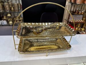 Golden 2 tier serving platter set