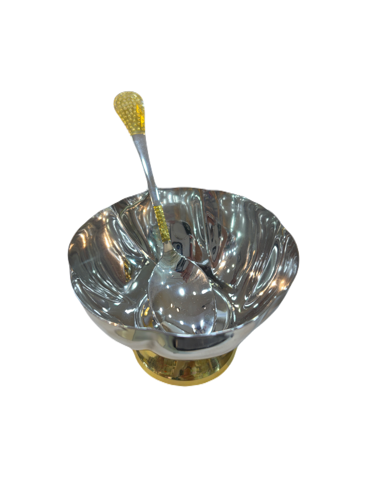 Expo Steel plus Brass Ice cream set 13 pieces, Flower Design - Image 2