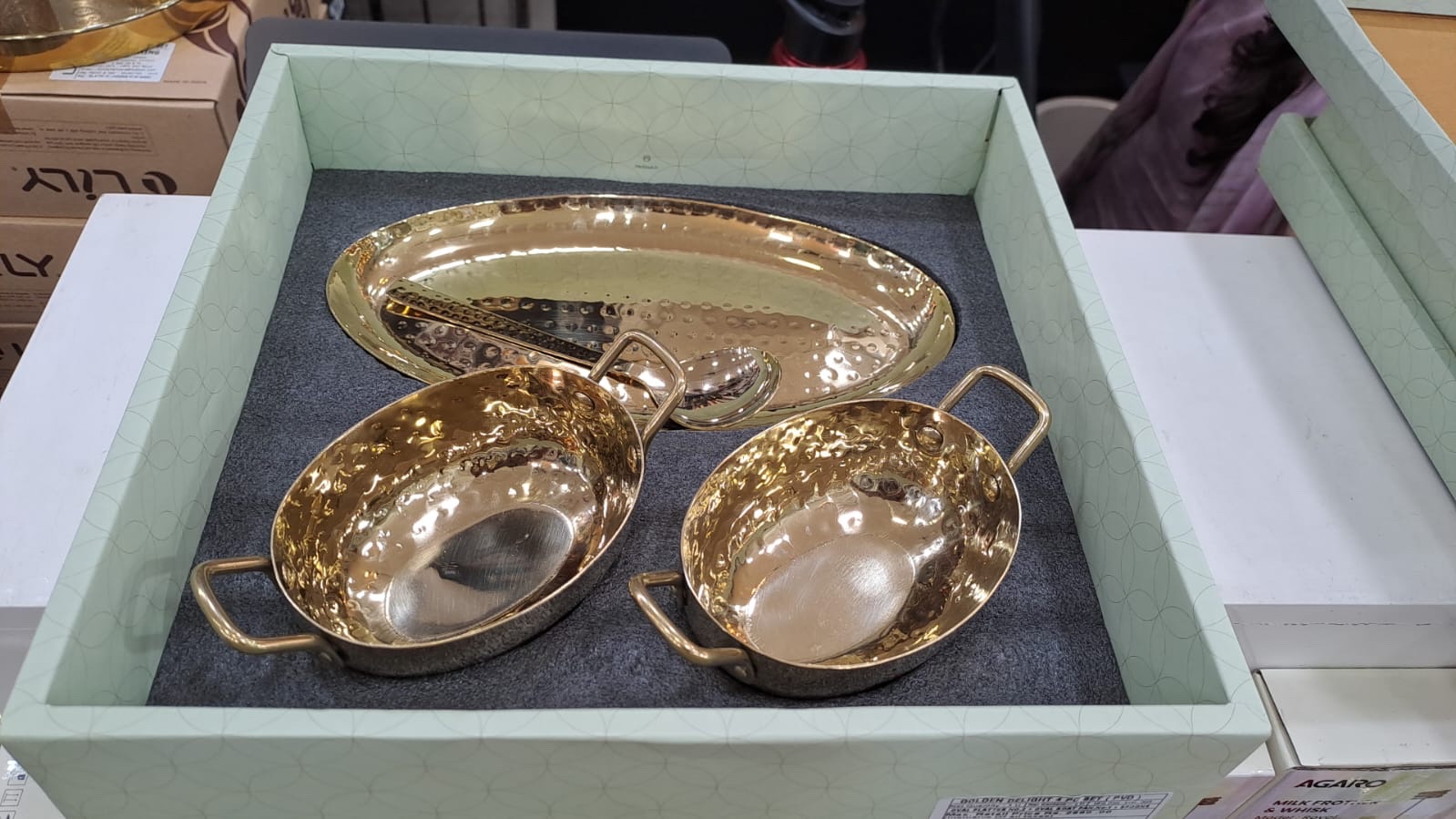 Ramson Golden platter and Handi set, stainless steel gold plated, 4 pieces set