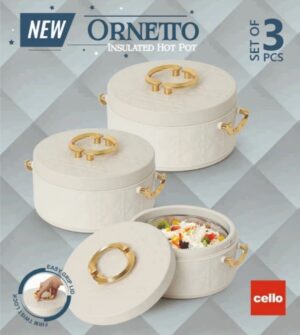 Cello Ornetto Casserole set of 3, White colour 1000, 1000 and 1500 ml