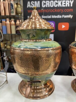 Copper matka with  tap 15 litres, green.