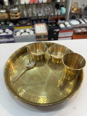 Lily Brass Pooja thali with heritage design