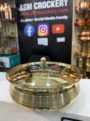 Brass lagan handi with engraving, inside kalai, for cooking and serving