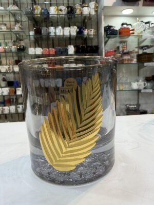 Hi luxe Turkey Collection Whisky glass, set of 6, Handmade Bohemian Crystal, Colour Black, Gold Leaf with lion base