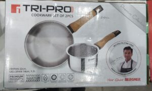 Bergner Triply Combo, Saucepan 14 cm and Frypan 22 cm with wooden handles