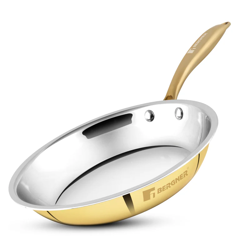 Bergner Peetlam Frypan 24cm/1L, Tin (Kalai) Coated, Traditional Brass Frying Pan