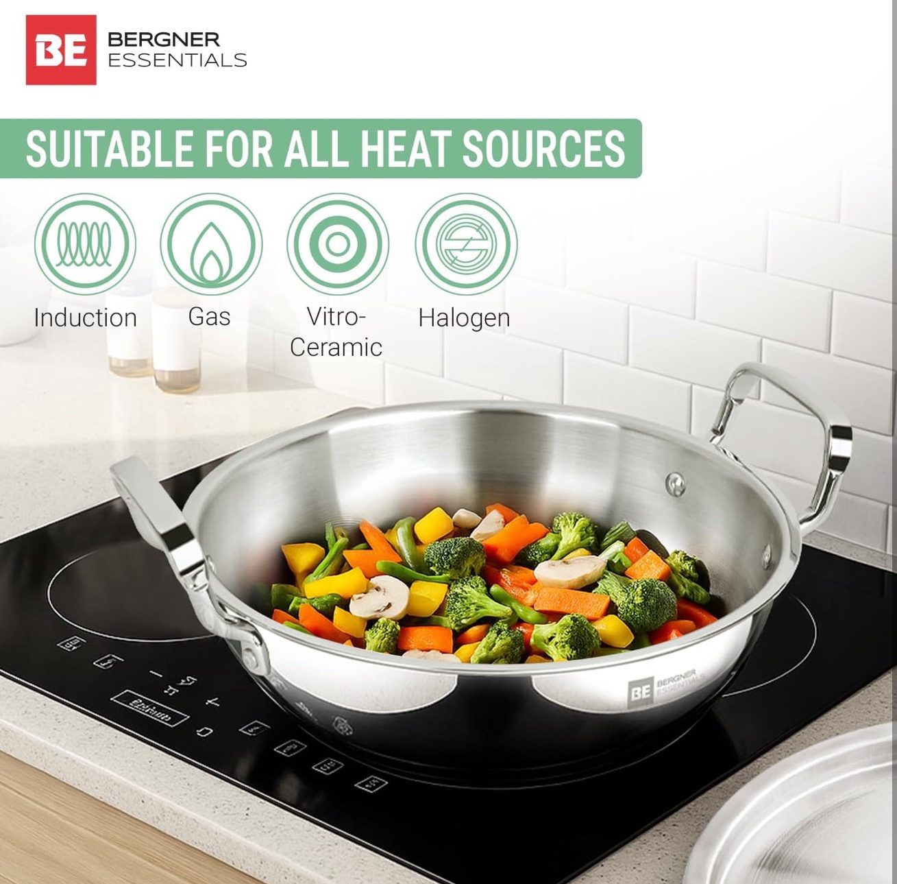 Bergner Tripro 3 Pcs Triply Cookware Set of 3L Outer Lid Pressure Cooker and 24cm (3L) Kadai with Lid, Less Oil Use, Healthy Cooking, Even and Faster Heating, Triply Set, Induction and Gas Stove Ready - Image 6